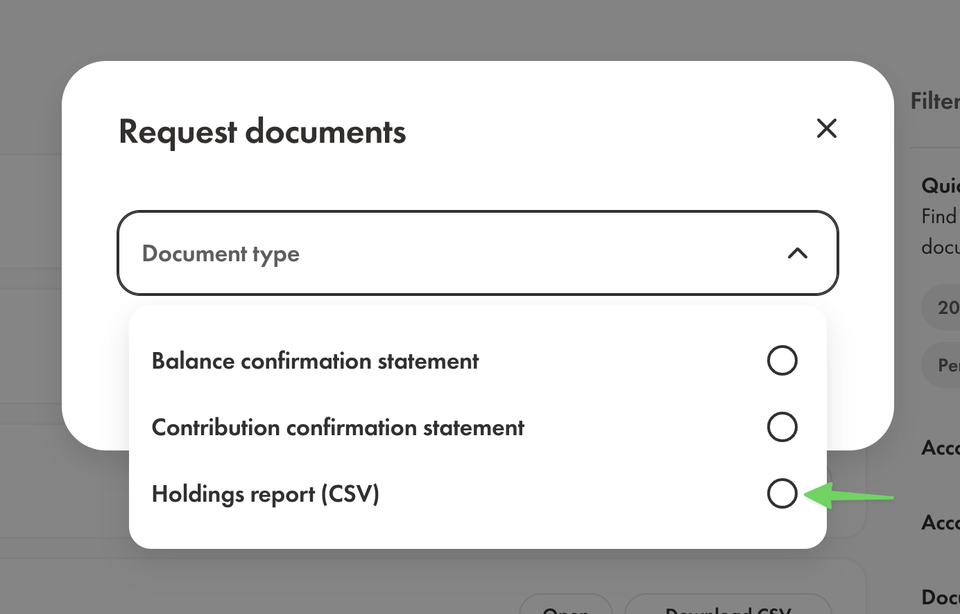 Holdings Snapshot button